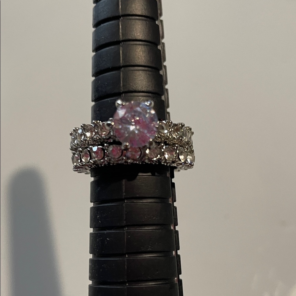 Elegant‎ Silver clear Women's Ring 2 peice set